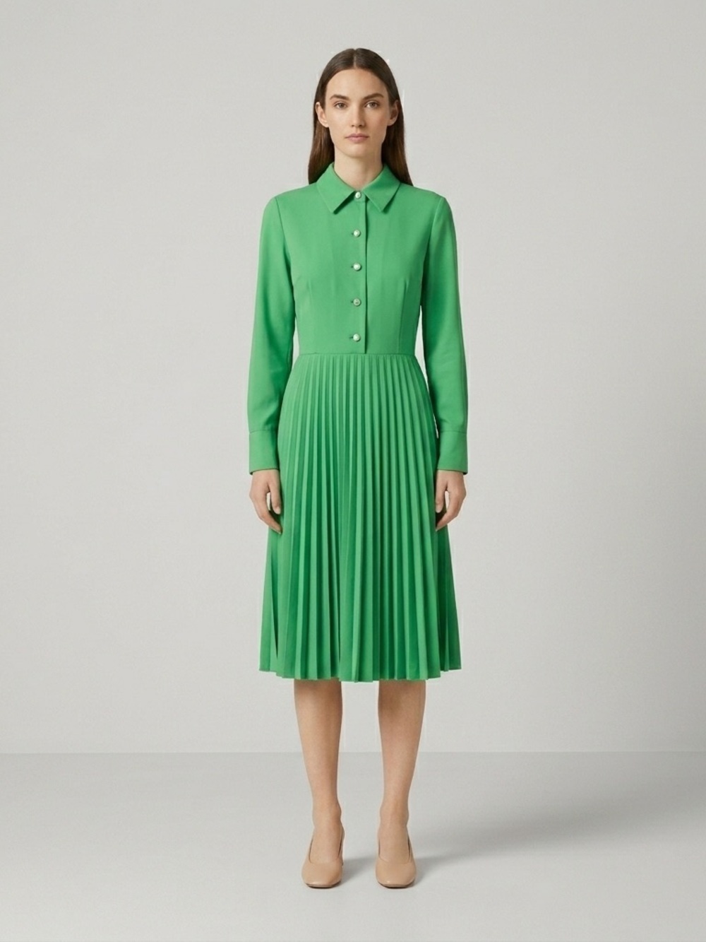 Vintage Kelly Green Long Sleeve Secretary Midi Dress - Small / 6
